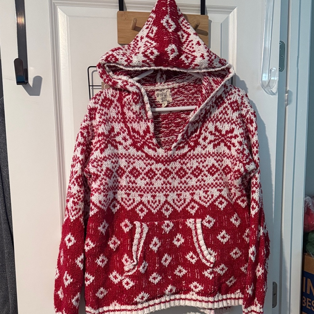 Hippie Rose Red and White Hooded Sweater